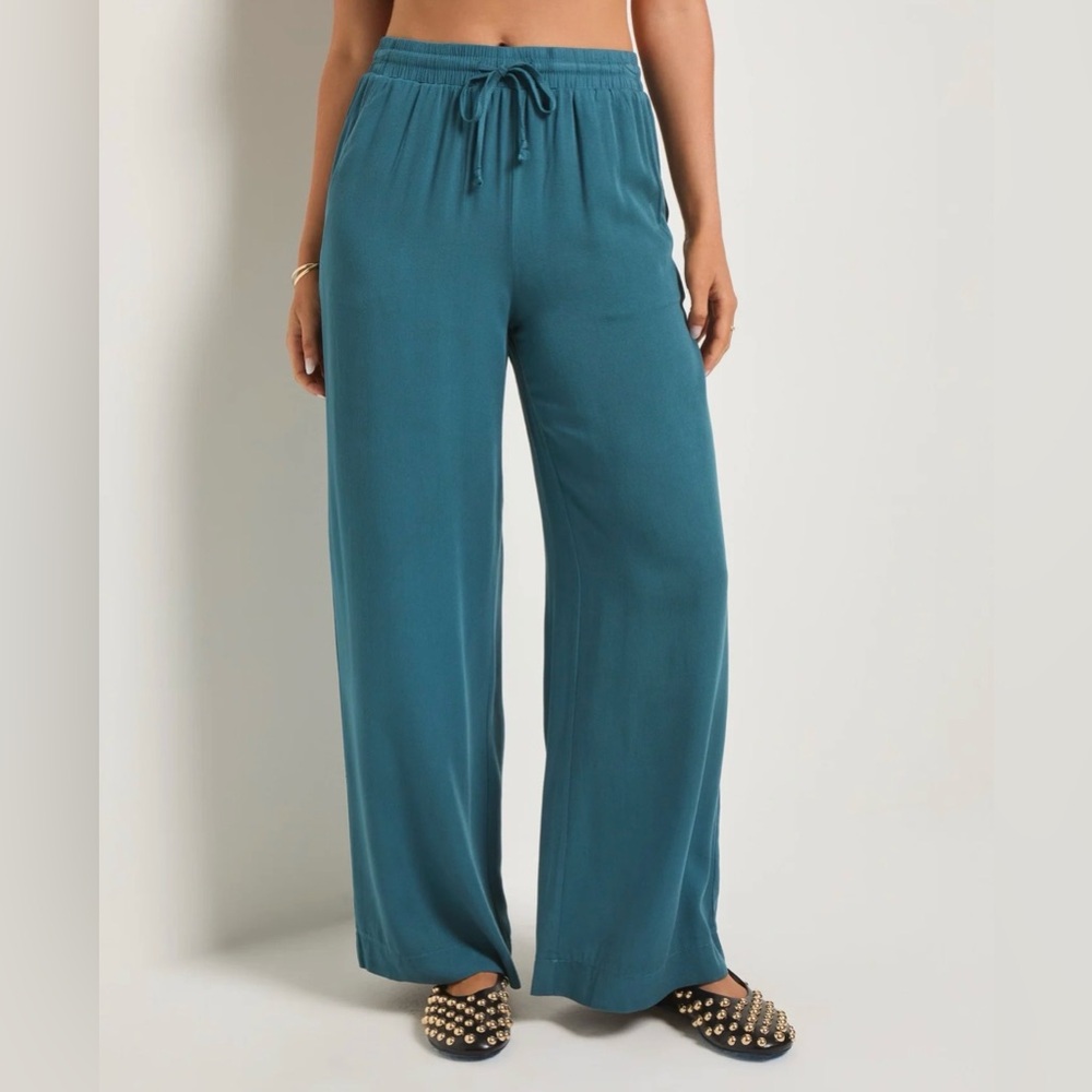 78&Sunny Sunset Drawstring Wide Leg Pant in Washed Deep Sea L NWT